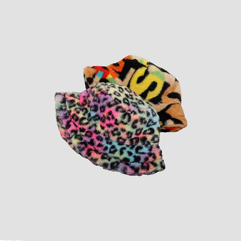 Dye Leopard Tie Print Plush Retro Fisherman Hat Thickened Warm Accessories Girl