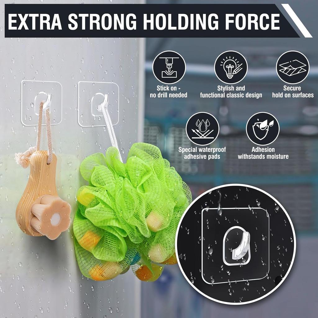 Self Adhesive Hooks,Extra Strong Sticky Hooks for Hanging,Heavy Duty Stick On Hooks,Wall Mounted Hooks for Bathroom,Kitchen,Closet,Office,Hanging