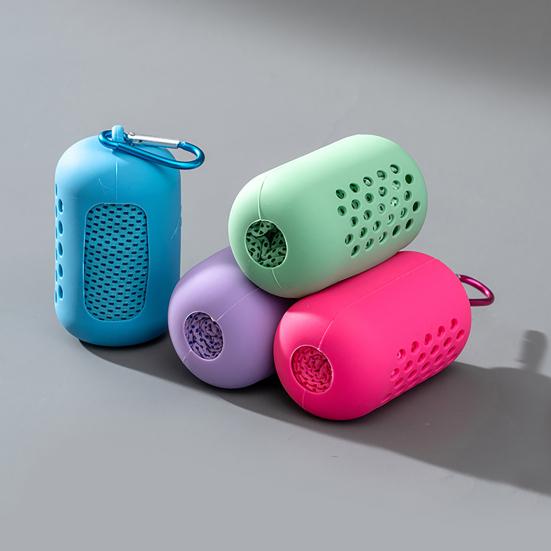Reusable Cooling Towel Microfiber Cooling Towel with Carabiner Silicone Case Breathable Sweat Towel for Neck Face Running Hiking Fitness
