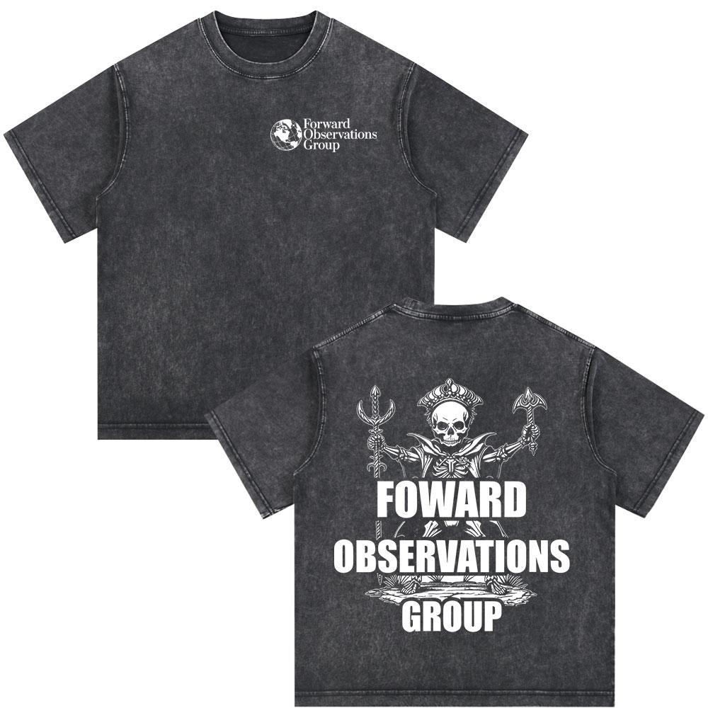 Forward Observations Group Skeleton Vintage Washed Tshirt Men Women Clothing Fashion Retro Oversized Casual T Shirt Streetwear