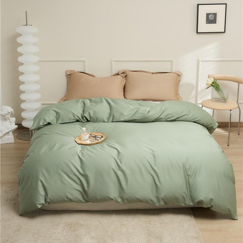 100S Egyptian Long Staple Cotton Bedding Set Pure Color Simple Design All Single Duvet Cover Pillowcase Fitted Sheet