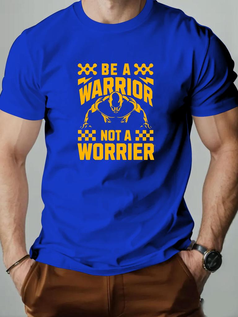 Mens Cotton TShirt BE A WARRIOR NOT A WORRIER Summer Round Neck Short Sleeve Graphic Breathable Fashion Casual TShirt