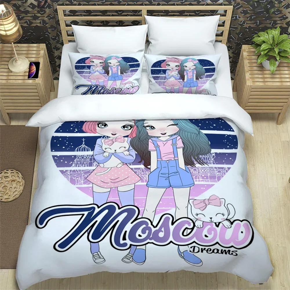 Cartoon Girl Art Print Xxl Three Piece Bedding Set  Article Children Or Adults For Beds Quilt Covers Pillowcases Bedding Set
