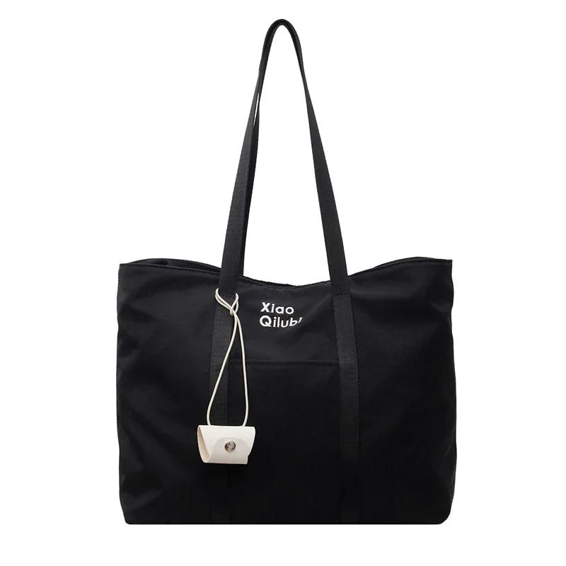 

New Canvas Large Capacity Shoulder Bags for Women Simple Versatile Student Commuting Tote Bag 2026 Single Crossbody Bag чёрный