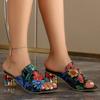 Fashion Elegant Woman Heeled Shoes 2025 Peep Toe Luxury Slippers Women Fashion Printing Dress Women's Sandals Plus Size Summer Footwear