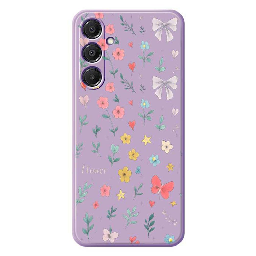 

For Samsung Galaxy A16 5G/4G Case Floral Bow Pattern Printing Straight Edge TPU Phone Back Cover Purple