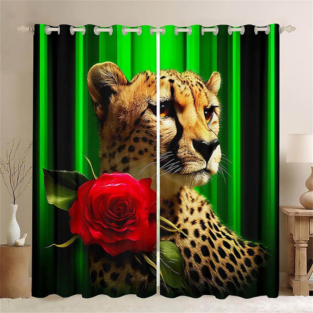 2 Piece Floral Animal Fur Creative Curtains Colorful Cute Cow Fit Living Room Luxury Bedroom Kitchen Balcony Window Decor