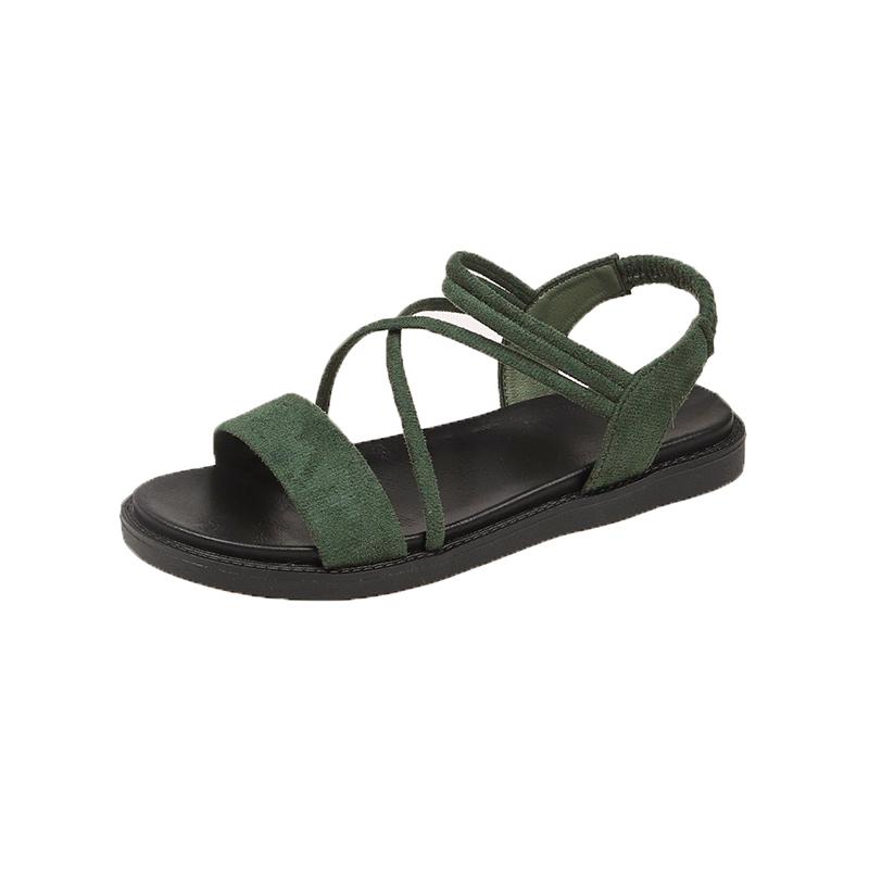 Roman Sandals Women's Summer New Round Toe Open Toe Thin Strap Soft Sole Non-slip Wear-resistant Flat Beach Shoes