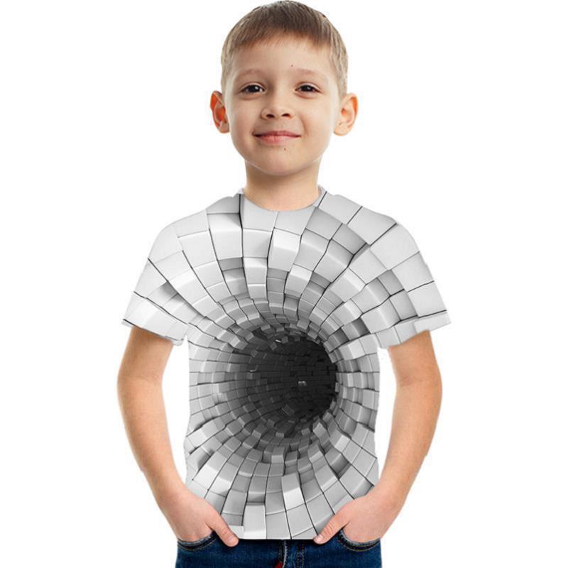 Summer Round Neck Visual Deception 3D Printed Top Fashionable Casual Short Sleeved Children's Boy T-shirts