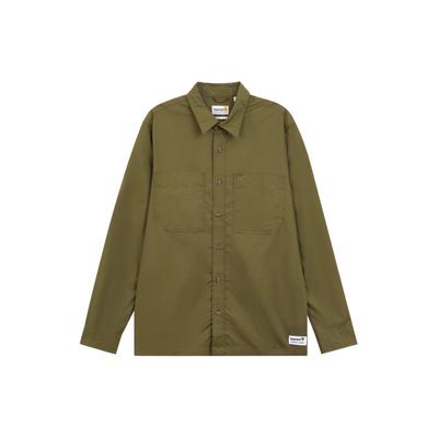 Solid Color Pocket Design Spliced Sharp Collar Comfortable Long Sleeve Shirt Men Shirts Olive-Green A2NHT-302