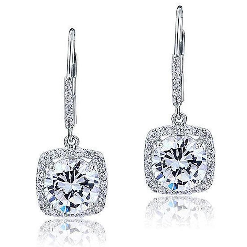 925 Sterling Silver Bright CZ Drop Earrings Female Noble Luxury Exquisite Ear Accessories Elegant Temperament Jewelry for Women