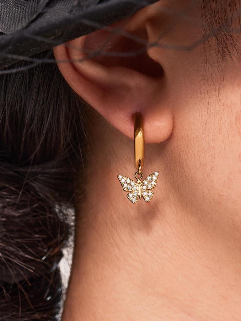 Oumika 18K Gold-Plated Butterfly & Diamond Earrings for Women