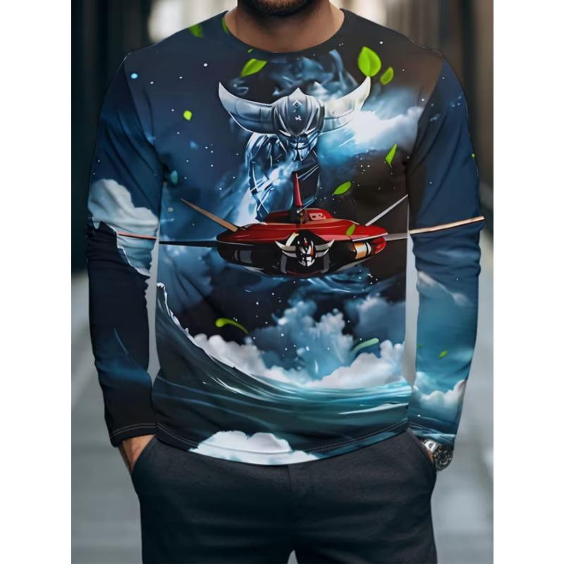 Herren Langarm-T-Shirt mit 3D-Streifendruck, bequem, atmungsaktiv und vielseitiges Herren-Oberteil