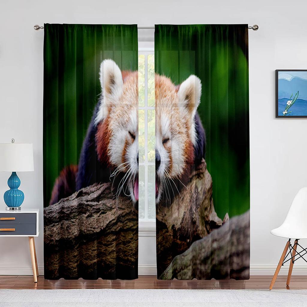 Tenda in Voile Trasparente con Panda Rosso per Soggiorno Camera da Letto Cucina Decorazioni per la Casa Animale Carino Trattamento in Chiffon Tende in Tulle per Finestre