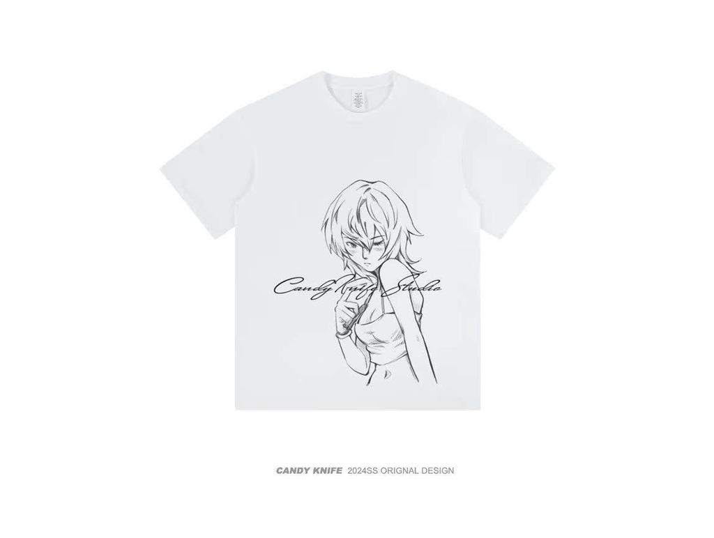 Japanese Anime Oversized Cotton T-Shirt - Short Sleeve Crew Neck for Students & Couples