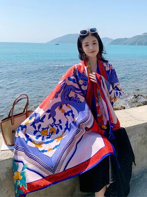 Summer Fashion Elegant Women Silk Scarf Beach Wrap Shawl Print Sunscreen Bandana Hijab Mujer Bohemian Musulman Long Scarve Pareo