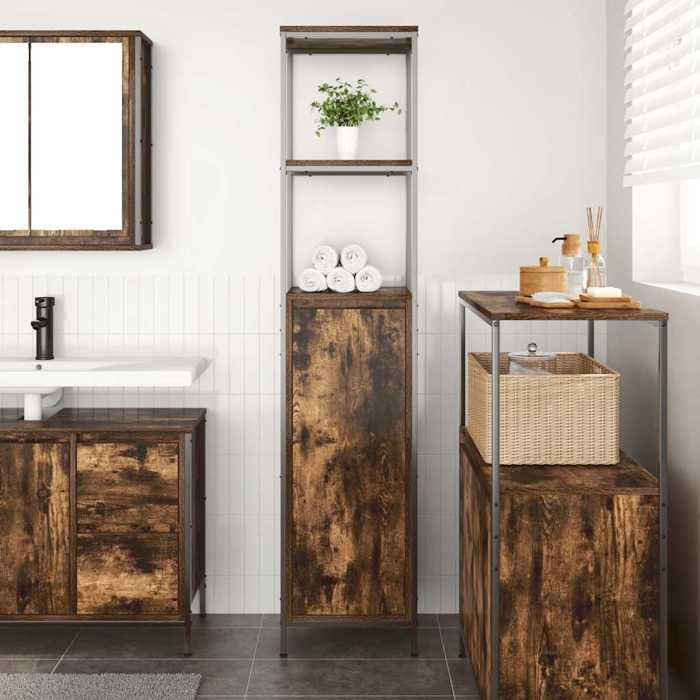 VidaXL Meuble de salle de bain avec étagères chêne fumé 36x35x165 cm, armoire de rangement de salle de bain, armoire de 861909