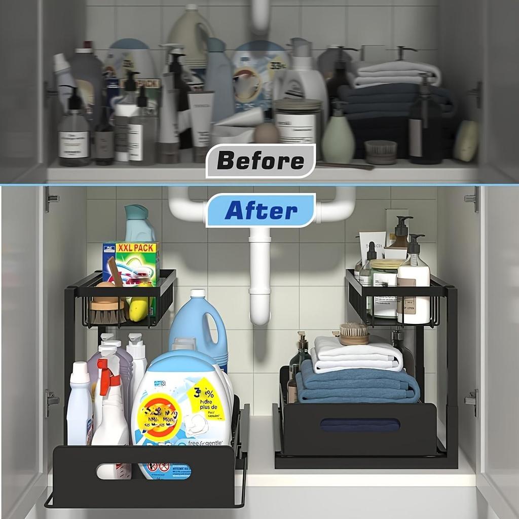 Kitchen Storage Rack, Lower Sink Sorting, Sliding Pull-out Cabinet Sorting Rack, For Kitchen Bathroom Refrigerator Cabinet Organization Rack