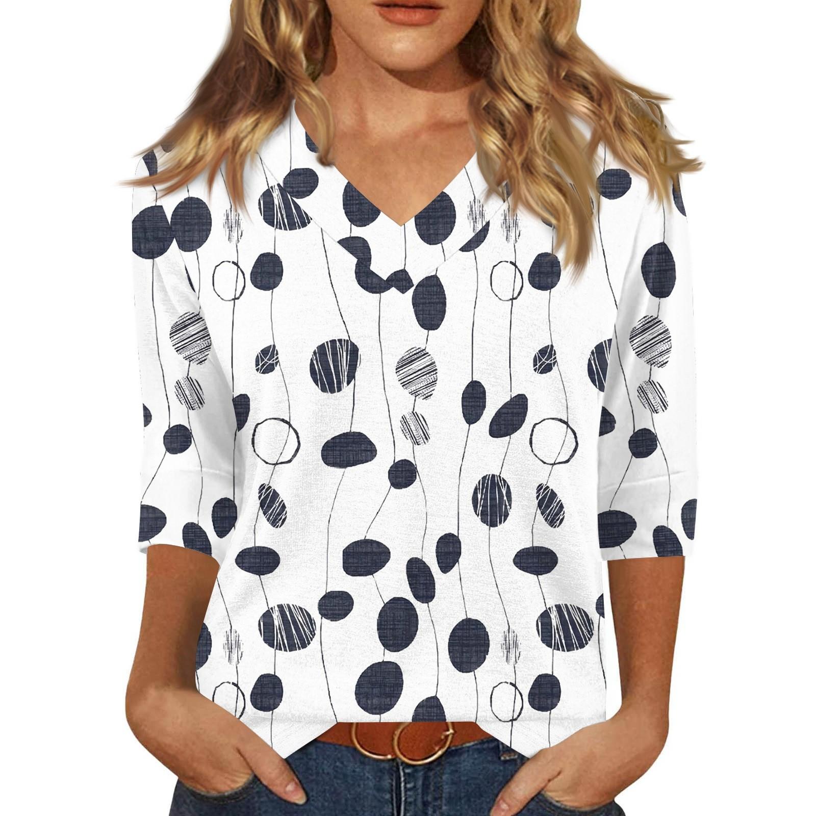 

Женская модная повседневная свободная футболка с v-образным вырезом и рукавами 3/4 с принтом, женский топ XL белый