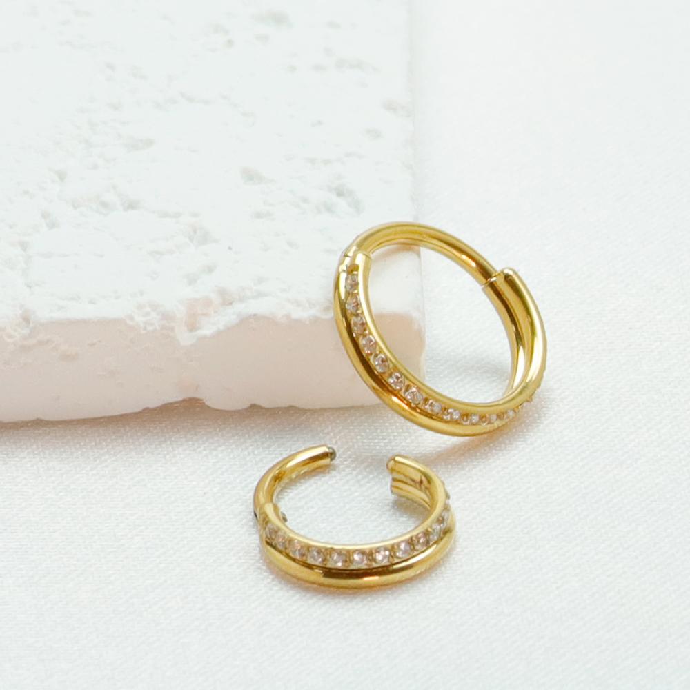Anillo de Nariz Clicker de Titanio G23 Cartílago de Oreja Tragus Helix Daith Pendientes Redondos Aro CZ 16G Segmento con Bisagra Joyería para Piercing Corporal