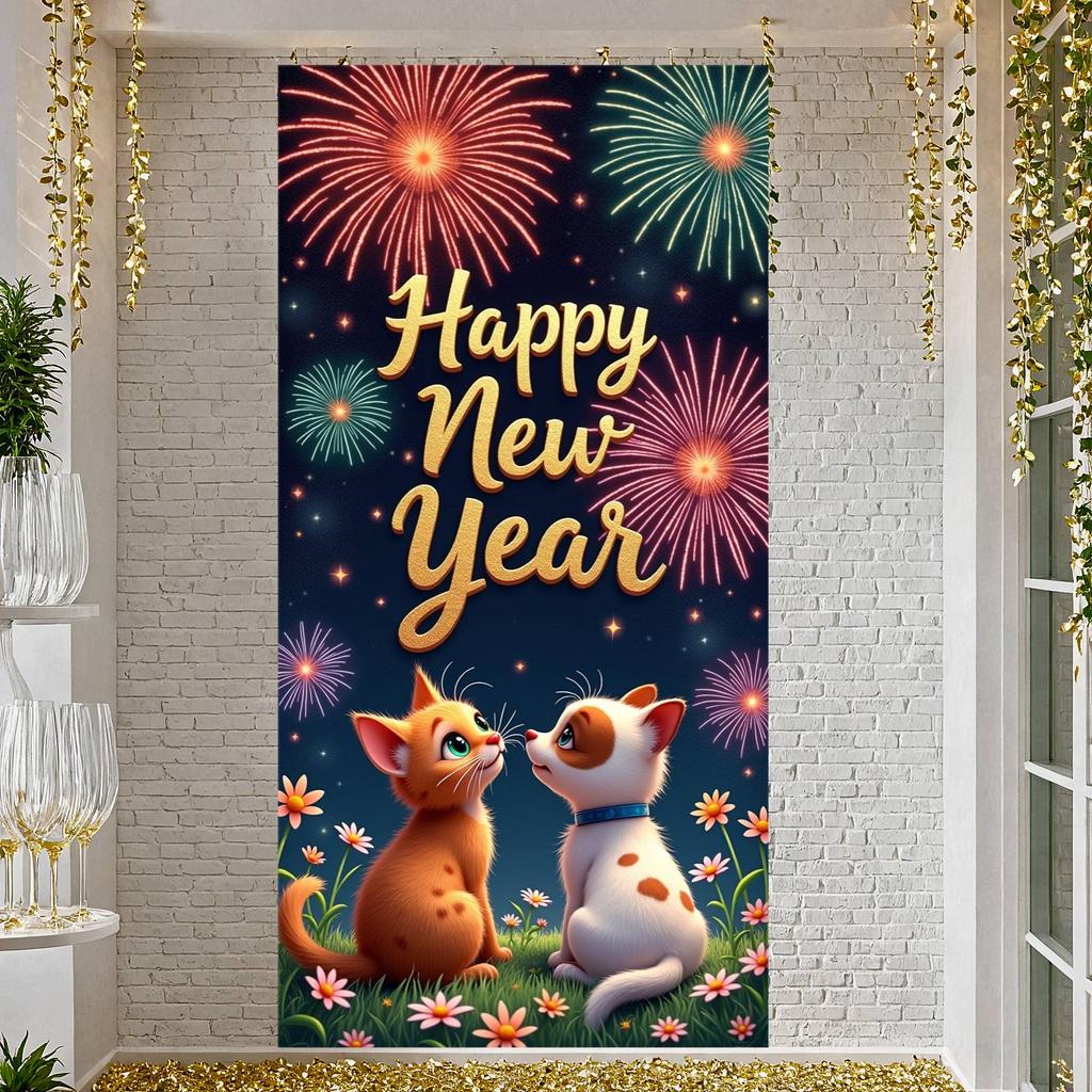 New Year Display Night Sky Background New Year Backdrop Celebration Display Golden Text Yearly Backdrop For New Year Party