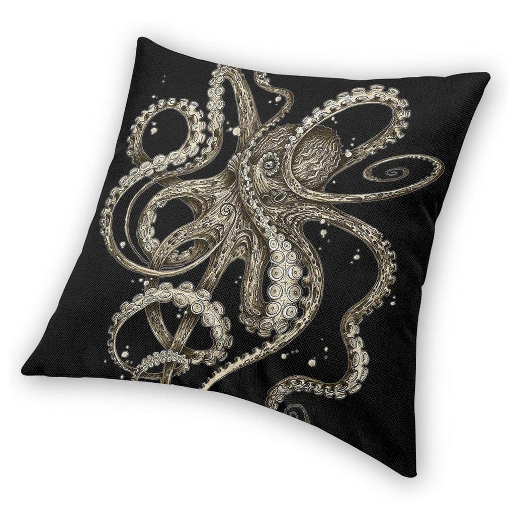 Sepia Octopus Pillowcase Polyester Linen Velvet Printed Zip Decor Pillow Case Home Cushion Cover