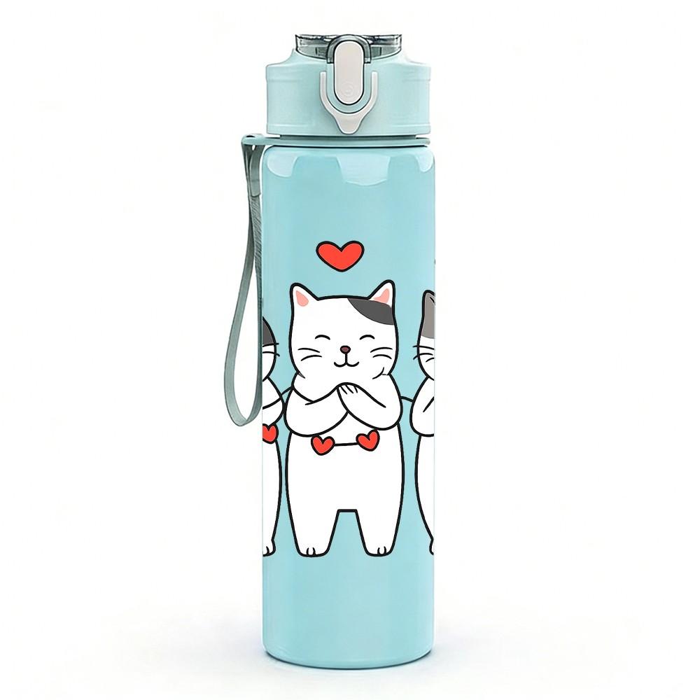 1PC Three Love Heart Cats Cartoon 750ml Color Plastic Sports Water Bottle Leakproof Flip Straw Lid Suitable for Sports Office Home Use