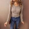 Autumn Winter New European and American Clothing Button Temperament Solid Color Long-sleeved T-shirt Tops for Women