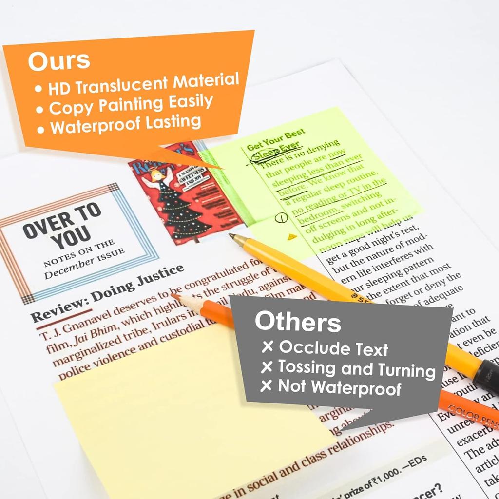 Transparent Sticky Notes 500 Pcs, MIUTME Clear Sticky Notes Waterproof Translucent Color Memo Pad 3 x 3 inch, See Through Notes for Office College