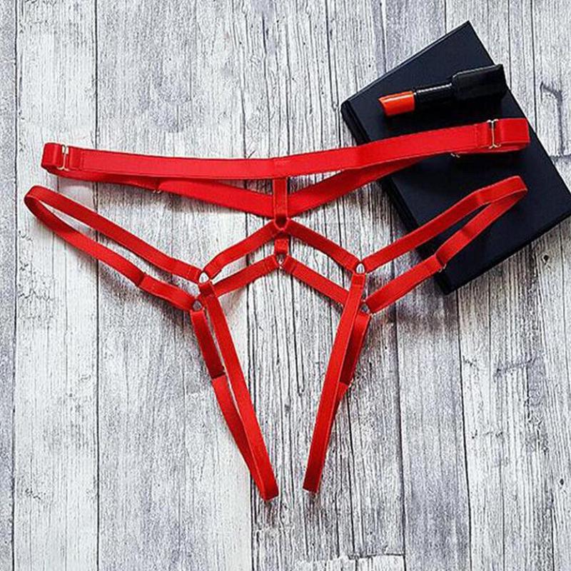 2PC/lot 1Black+1Red Women's Panties Hollow Out Lingerie Tansparent Thong Open Shoulder Strap Briefs