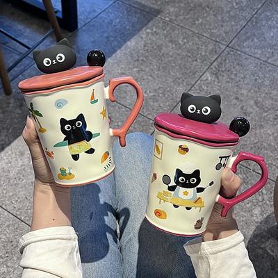 Tazza Gatto con Coperchio Cucchiaino Tazza Carina di Alto Valore Tazza in Ceramica per Acqua Nuova Casa Tazza per Caffè Colazione