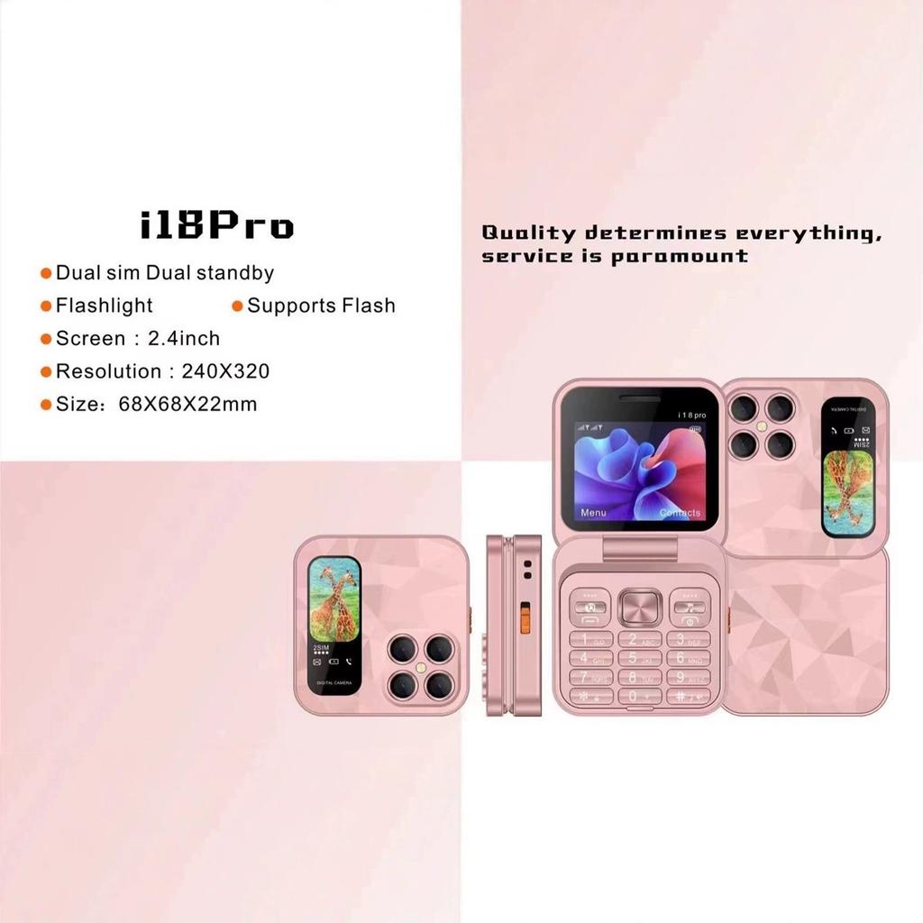 I18pro Retro Flip Phone 2.4-inch Screen Dual Card Dual Standby Colorful Buttons Foreign Language Spare Folding Phone