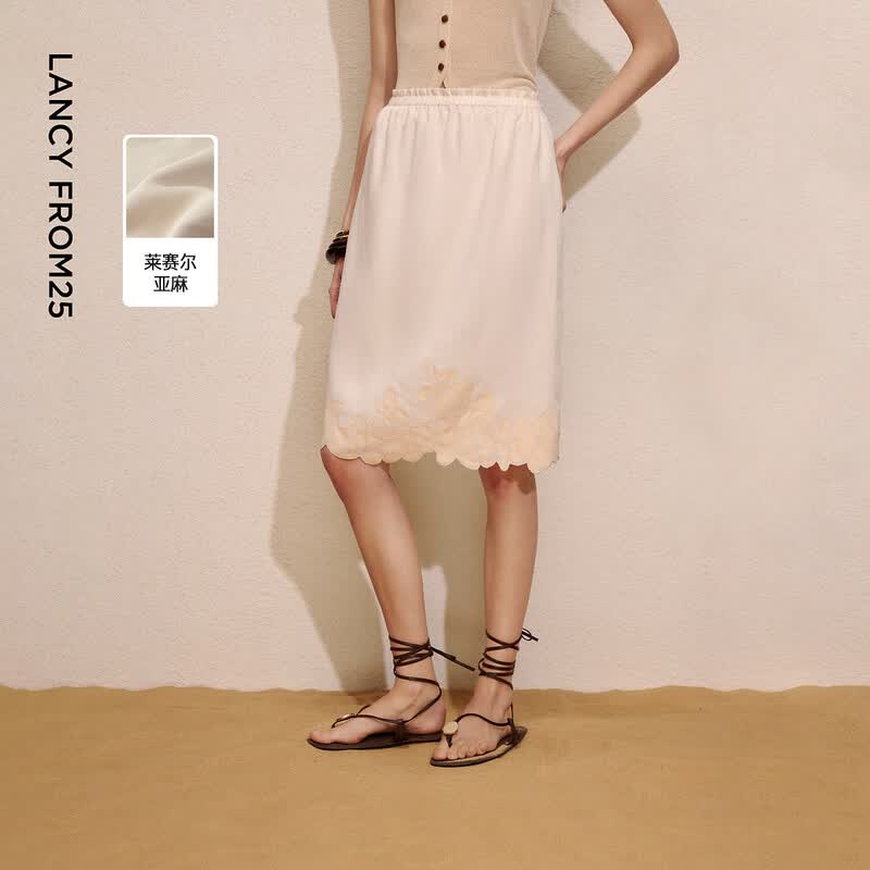 Artist Series Lyocell Embroidered Midi Skirt XL