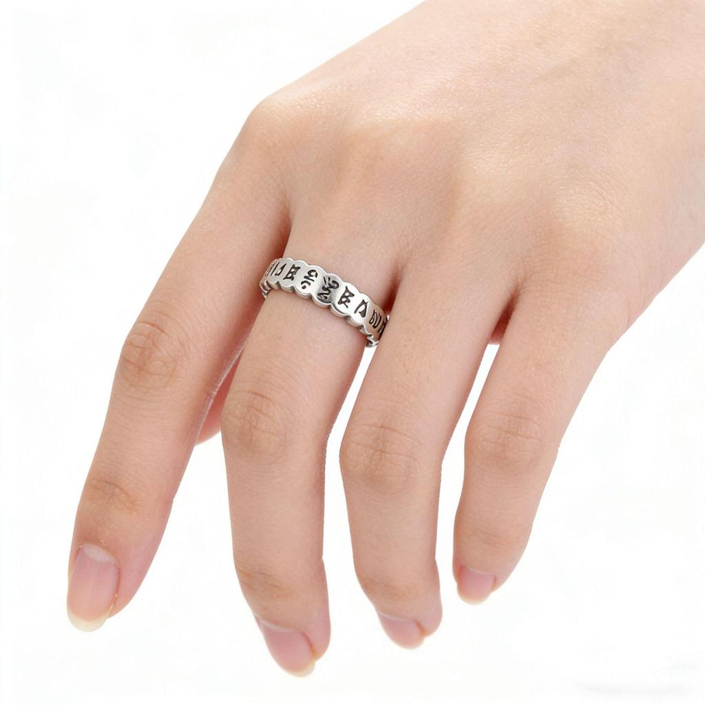 CaiYi S925 Sterling Silver Six-Character Mantra Adjustable Ring - Retro Distressed Chinese Niche Design Jewelry.