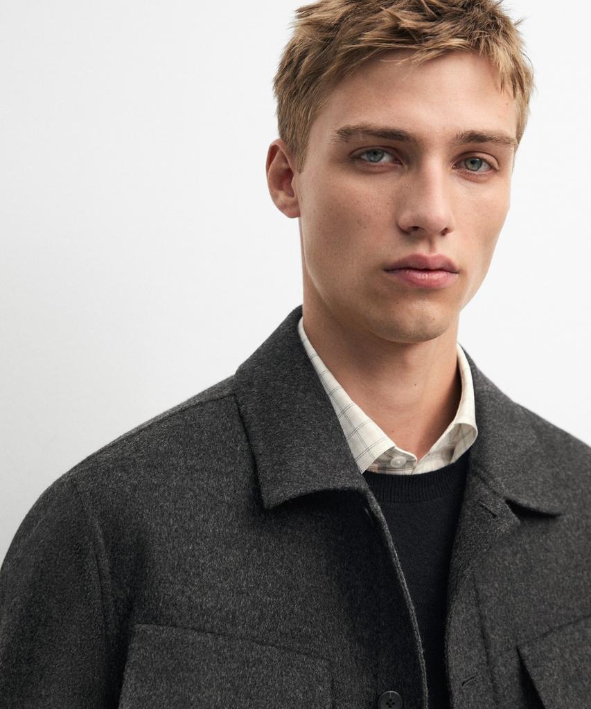 Massimo Dutti Wool Blend Overshirt With Pocket Details