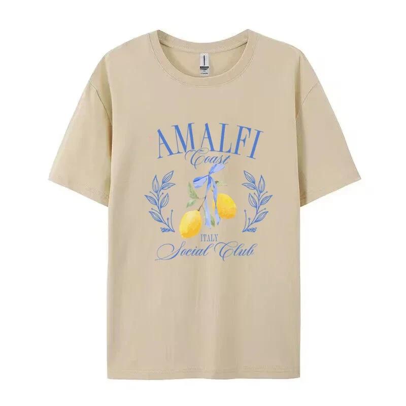 Lemon Print T-shirt Short Sleeve Crew Neck Casual Top for Summer & Spring Women's Clothing