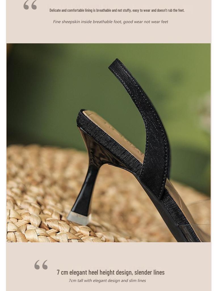 Rhinestone Buckle Transparent Pointed Toe Stiletto Sandals - Women's Spring/Summer Fairy Style