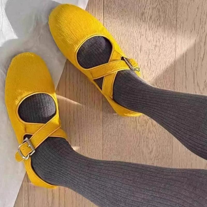 Fashion Fashion Cross Tied Round Toe Flat Sandals Satin Buckle Ballet Flats Women Simple Comfortable Slip Resistant Mary Jane Women Shoe