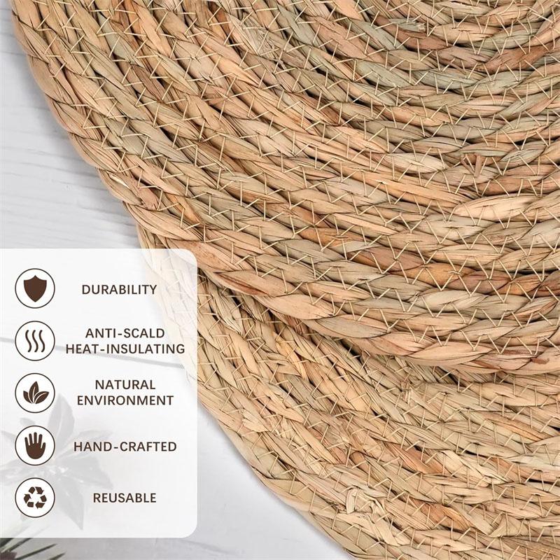 8 Stück Runde Gewebte Platzsets Set Natur Handgewebt Wasserhyazinthe Platzset Stroh Geflochtene Rattanmatten für Küche Esstisch