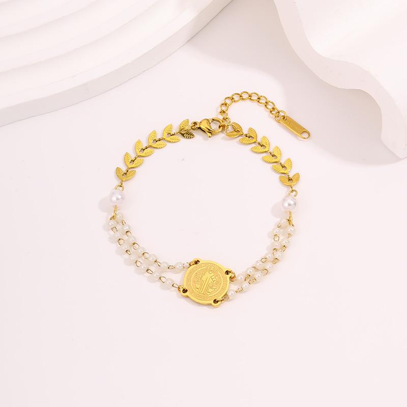 Personalized Retro Round Coin Main Tag Titanium Steel  Light Luxury Niche Layered Extension Pearl Adjustable  Women
