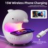 Cute Dolphin RGB Atmosphere Night Light with Bluetooth Speaker & 15W Wireless Phone Charging for Home Bedroom Beside Table Lamp