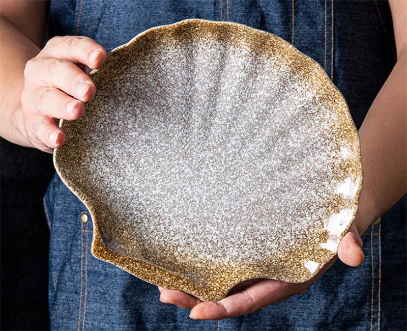 Japonský keramický talíř s mušlemi, příborový tácek, domácí restaurace, grilovací špíz, servírovací talíř na sushi, sada nádobí, sada talířů