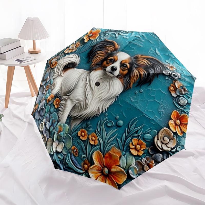 

0106 Embossed Floral Cats & Dogs pattern, automatic folding umbrella, portable and foldable design, 8 ribs, a Christmas or birthday gift.