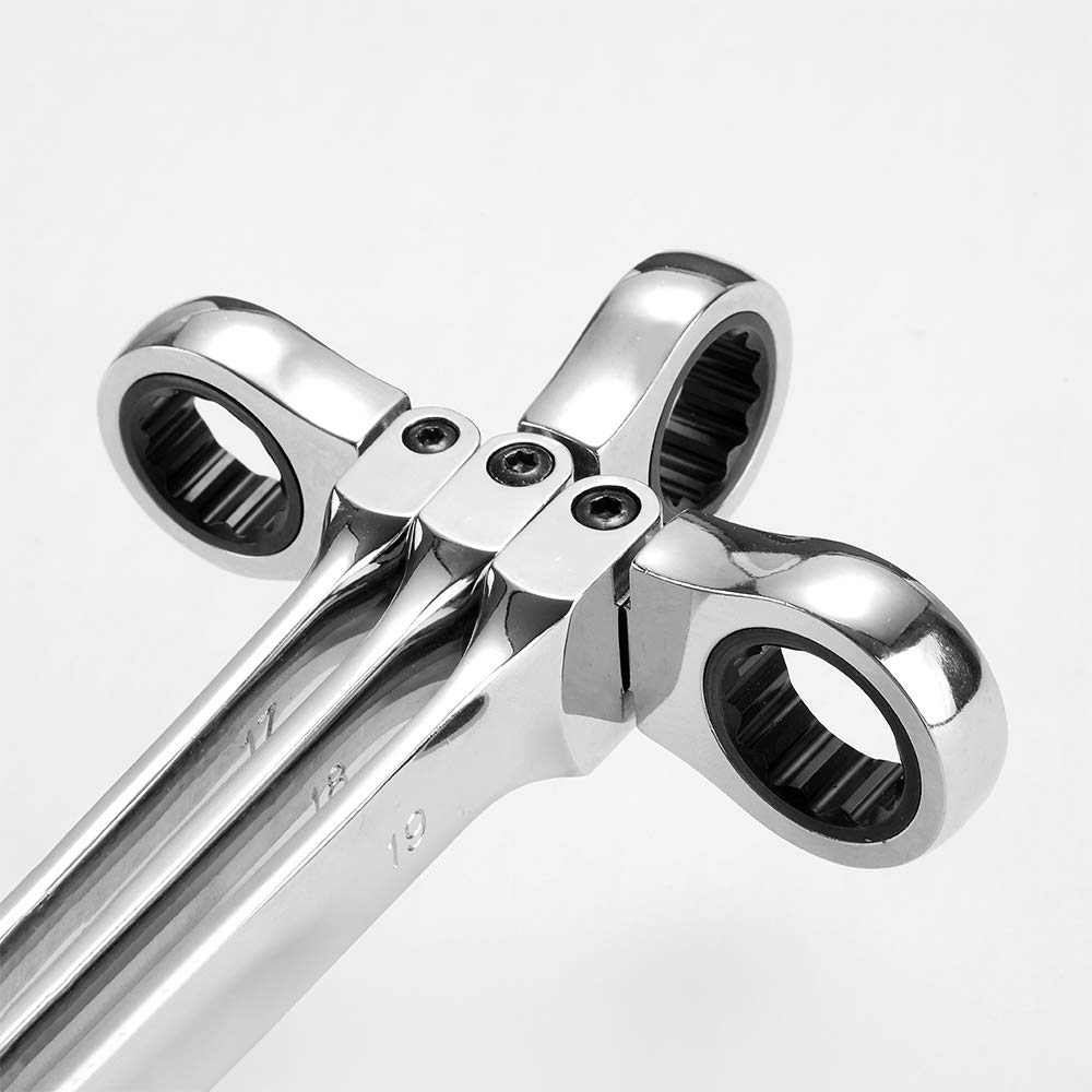 FLZOSPER Flex Ratchet Wrench Ratchet Combination Wrench Perfect for and Mirror Includes Storage Adjustable Angle Set, 72-Gear Set, 6-19mm, 14-Piece