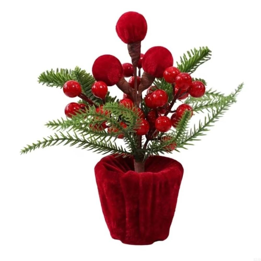 Fabric Christmas Potted Plant Wine Red Christmas Decoration Plant Mini Potted Christmas Tree Desks