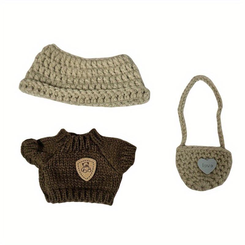 

Набор из 3 предметов ручной работы, связанных крючком, для куклы Лабубу, включает одежду, сумку, шляпу, аксессуары Лабубу, косплей,