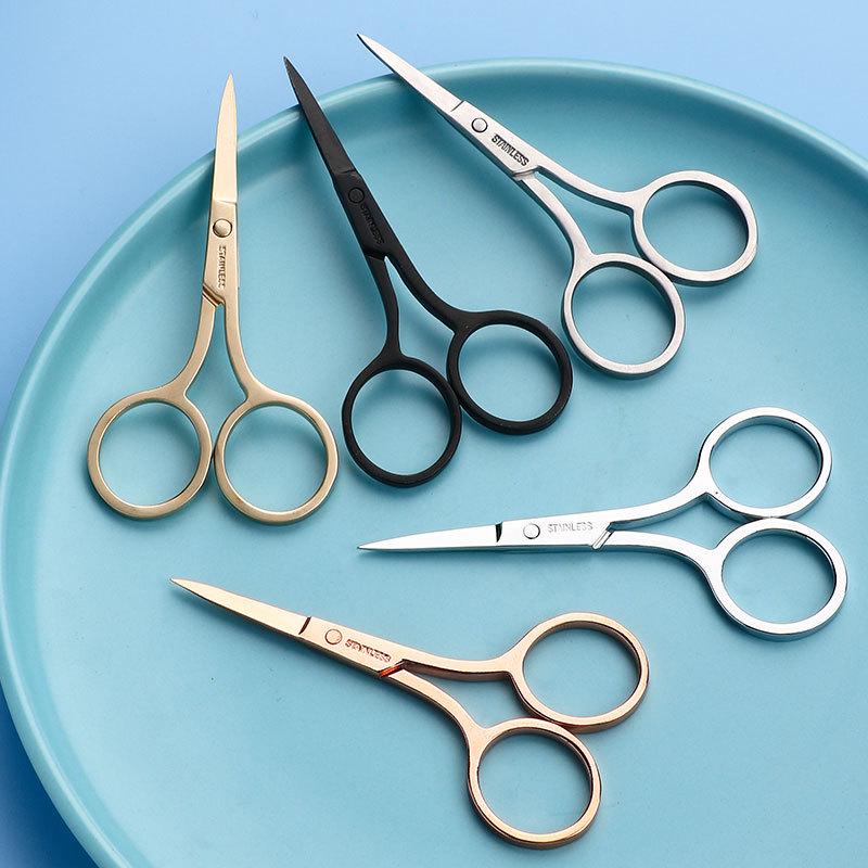 Stainless Steel Precision Beauty Scissors for Eyebrows, Nose Hair, and Facial Fuzz Trimming with Pointed Tip