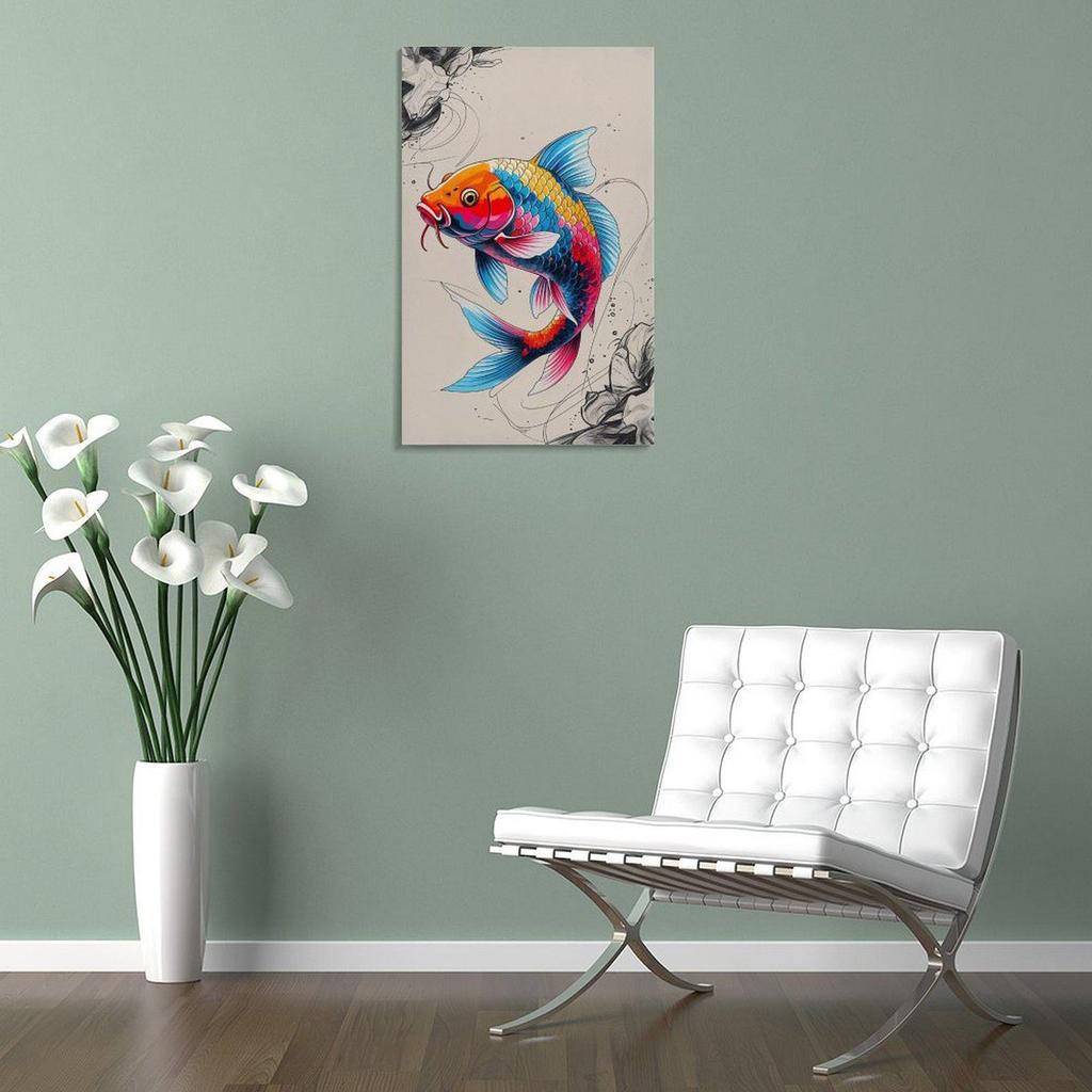 Ryby Koi Sztuka Ścienna do Salonu - Bezramowy Obraz Dekoracyjny na Płótnie