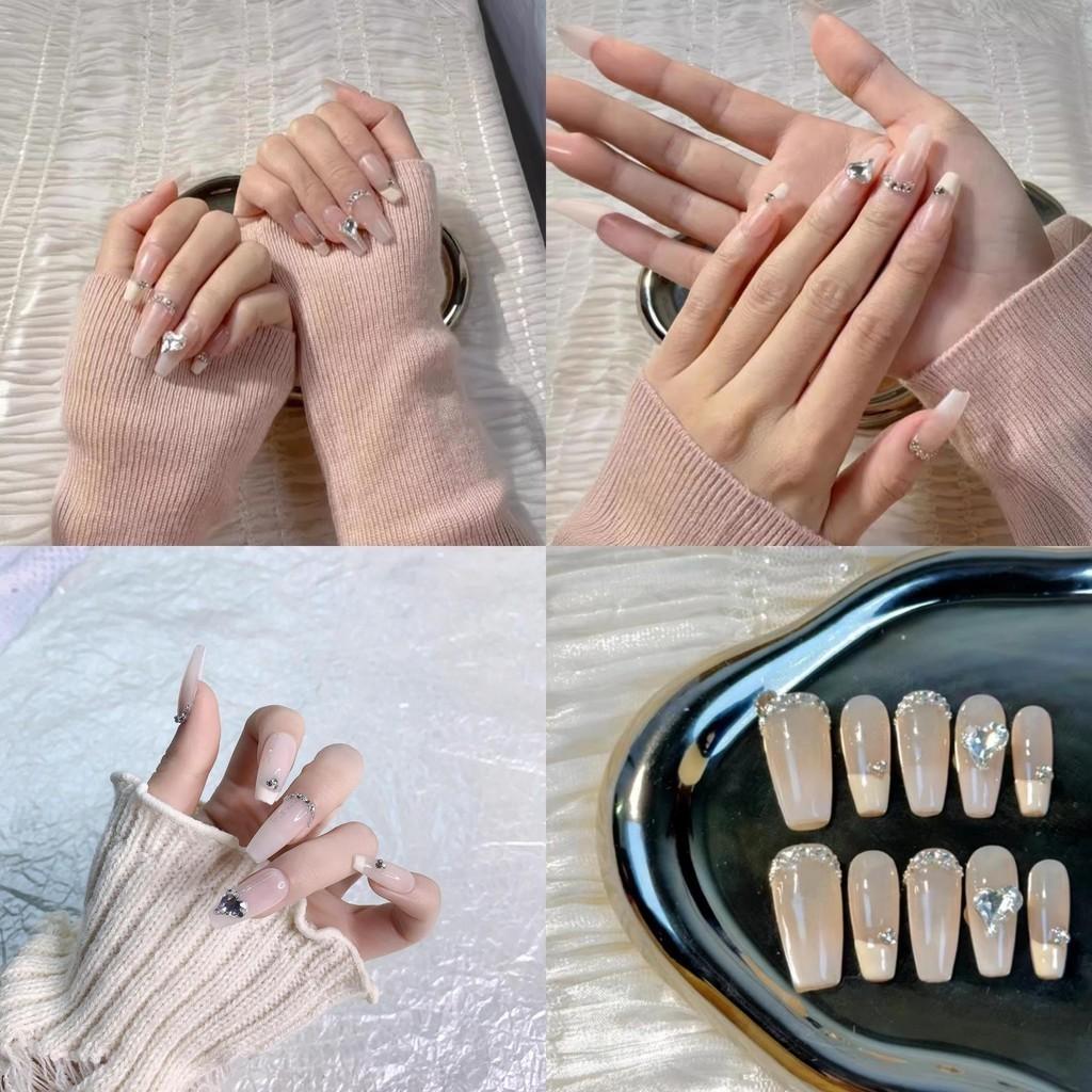 Romantic Ice Clear French Wearable Flash Drilling Milky White Pure Handmade Wholesale Nail Art