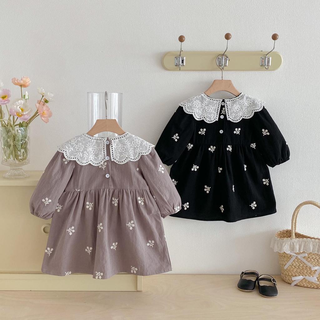 Spitzenrüschenkragen Langarm Stickerei Prinzessinnenkleid für Baby-Mädchen - Frühjahrs-/Herbstkollektion
